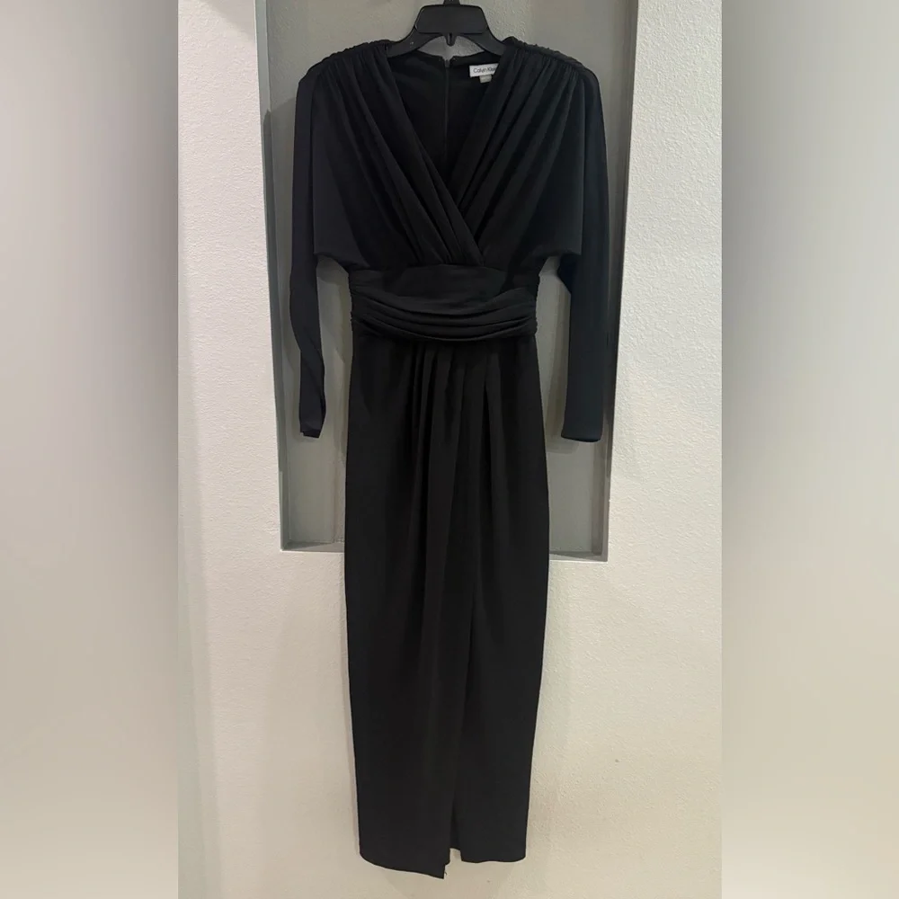 CALVIN KLEIN Ruched Jersey-Knit Gown Size 4 - Picture 3 of 7